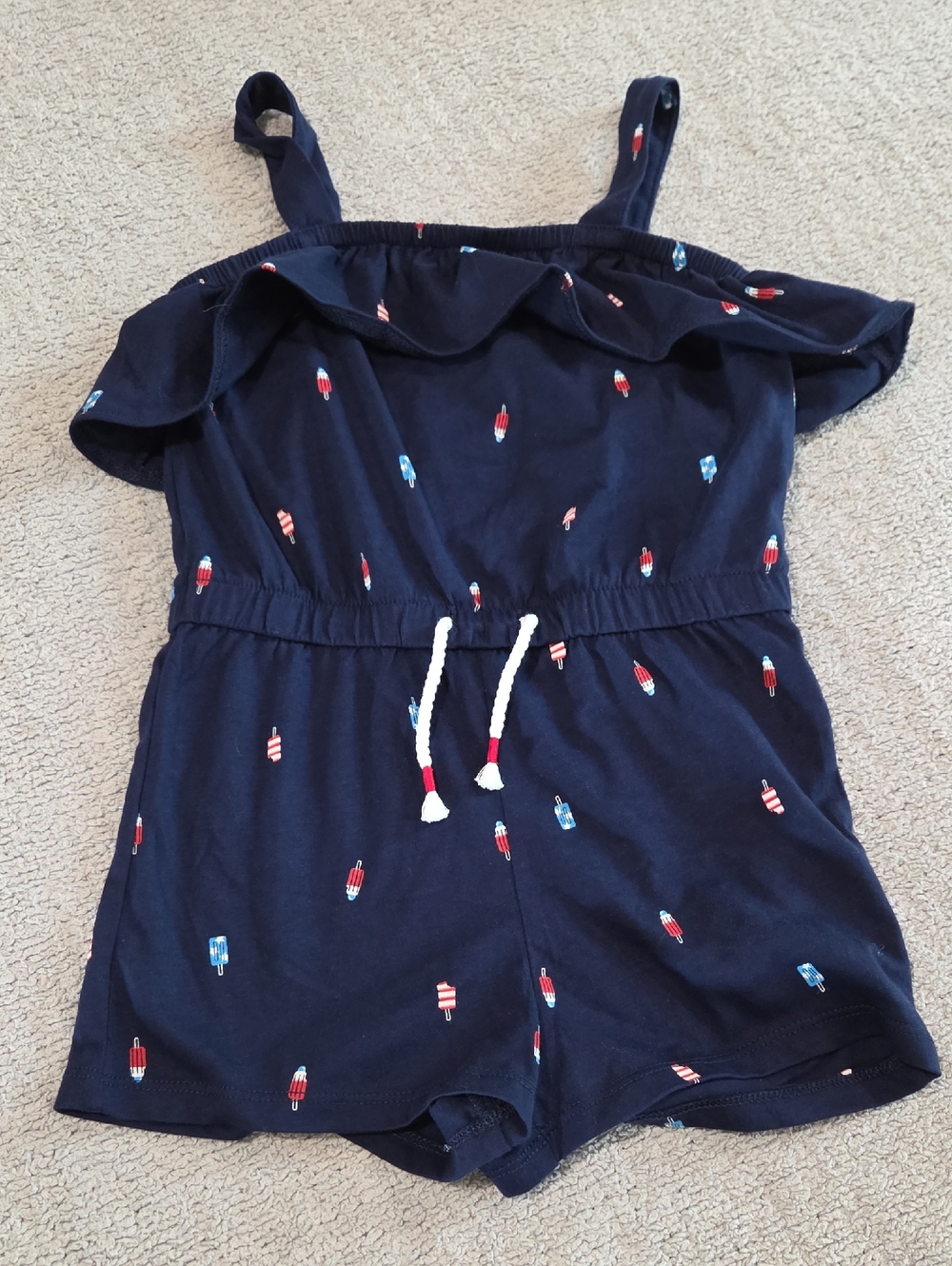 Carter's Red White Blue Popsicle Print Romper with Drawstring